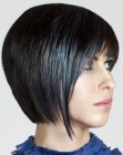 Razor cut bob with sides that elongate towards the front