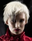 Short platinum blonde hairstyle with feathery tips