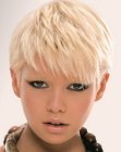 Short crop with a diagonal fringe for blonde hair