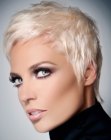Very short haircut for women with platinum blond hair