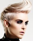 Androgynous short hairstyle with short sides and longer top hair