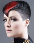 Very short women's hairstyle with clipper cut sections