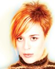 Spiky short hair with a color play of copper and blonde