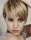 Sophisticated short hairstyle with a long fringe