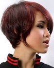 Short hairstyle with smooth hair that curves around the neck