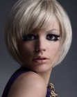 Blonde mod style bob with razor-softened ends