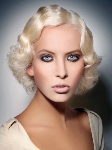 Short blonde retro hair with finger waves