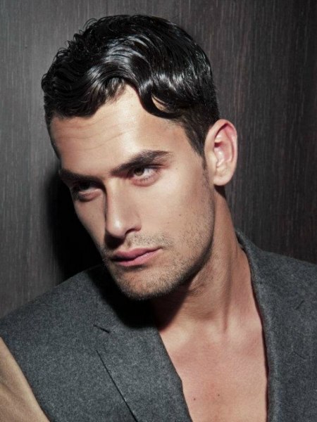 Male wet look hair with buzzed sides
