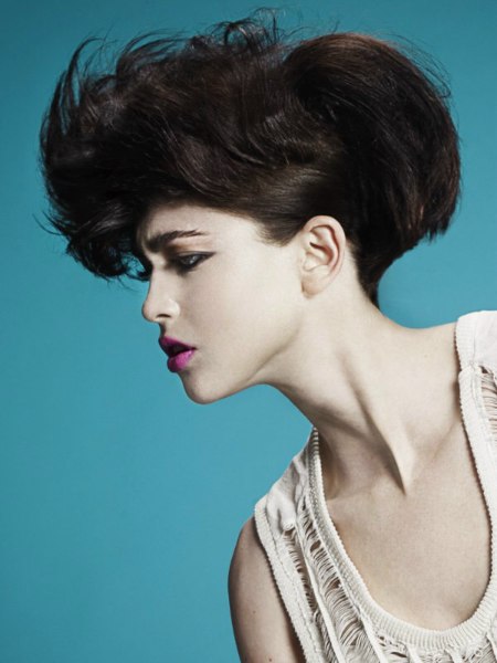 Short brunette hair with volume and a graduated neck