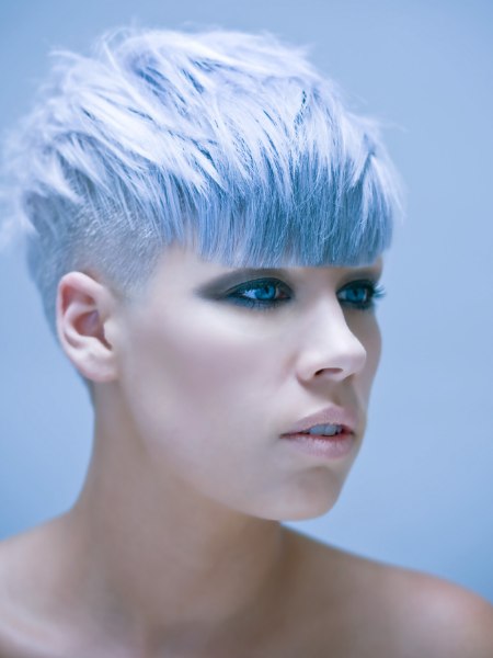Short blue hair with buzzed sides