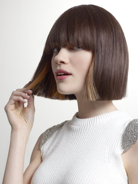 Longer than chin length bob two toned hair coloring