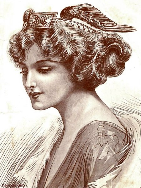 Vintage hair with curls and a winged hair accessory