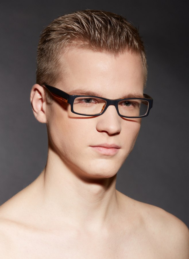 Short Hair And Rectangular Glasses For Men