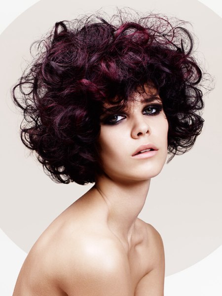 Short purple hair with curls