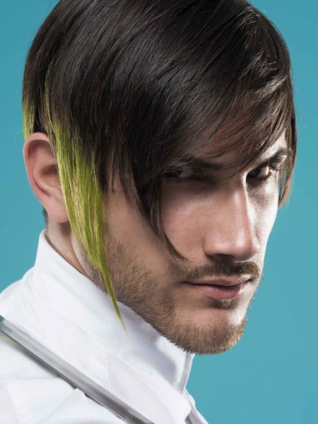 Mens hair with green color splash