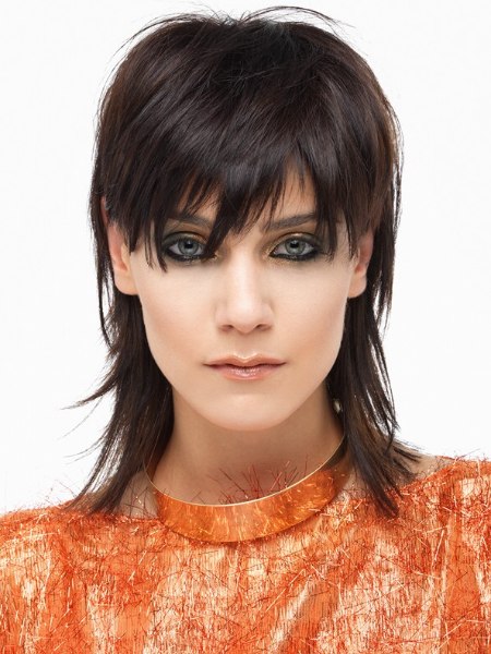 Medium hairstyle with thinned out bangs