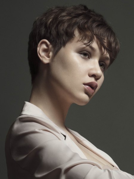 Woman with her hair sheared short