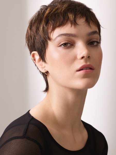 Modern pixie cut with length at the nape