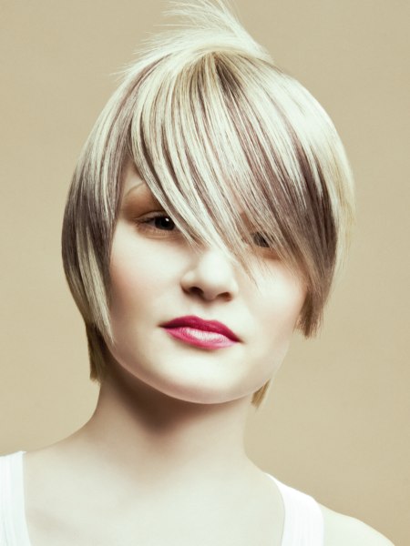 Short hairstyle with a long fringe