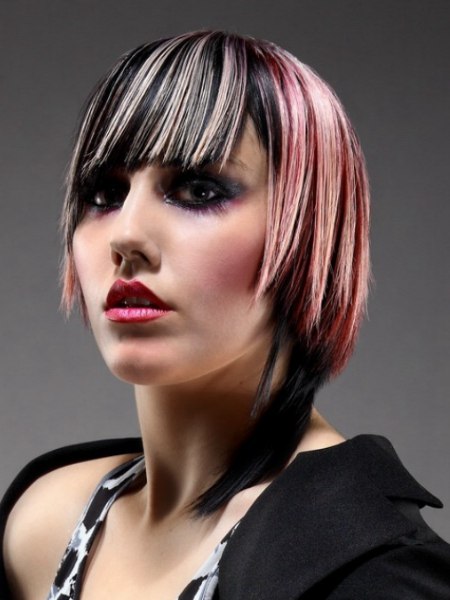 Bob cut with striped hair coloring