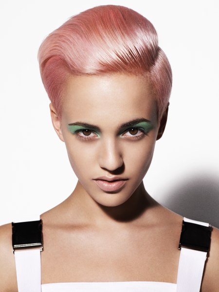 Pink hair color pixie