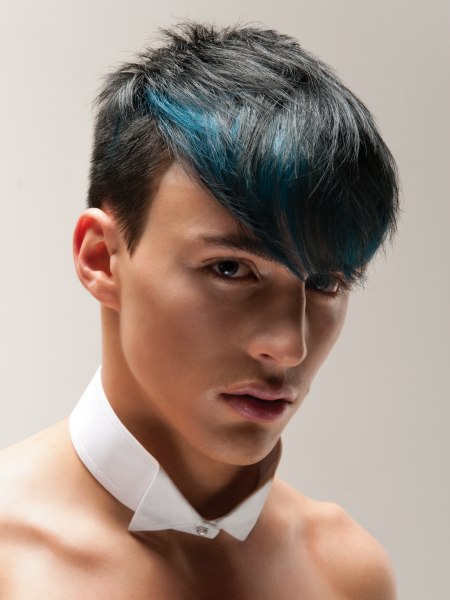 Buzz-cut short blue hair for men