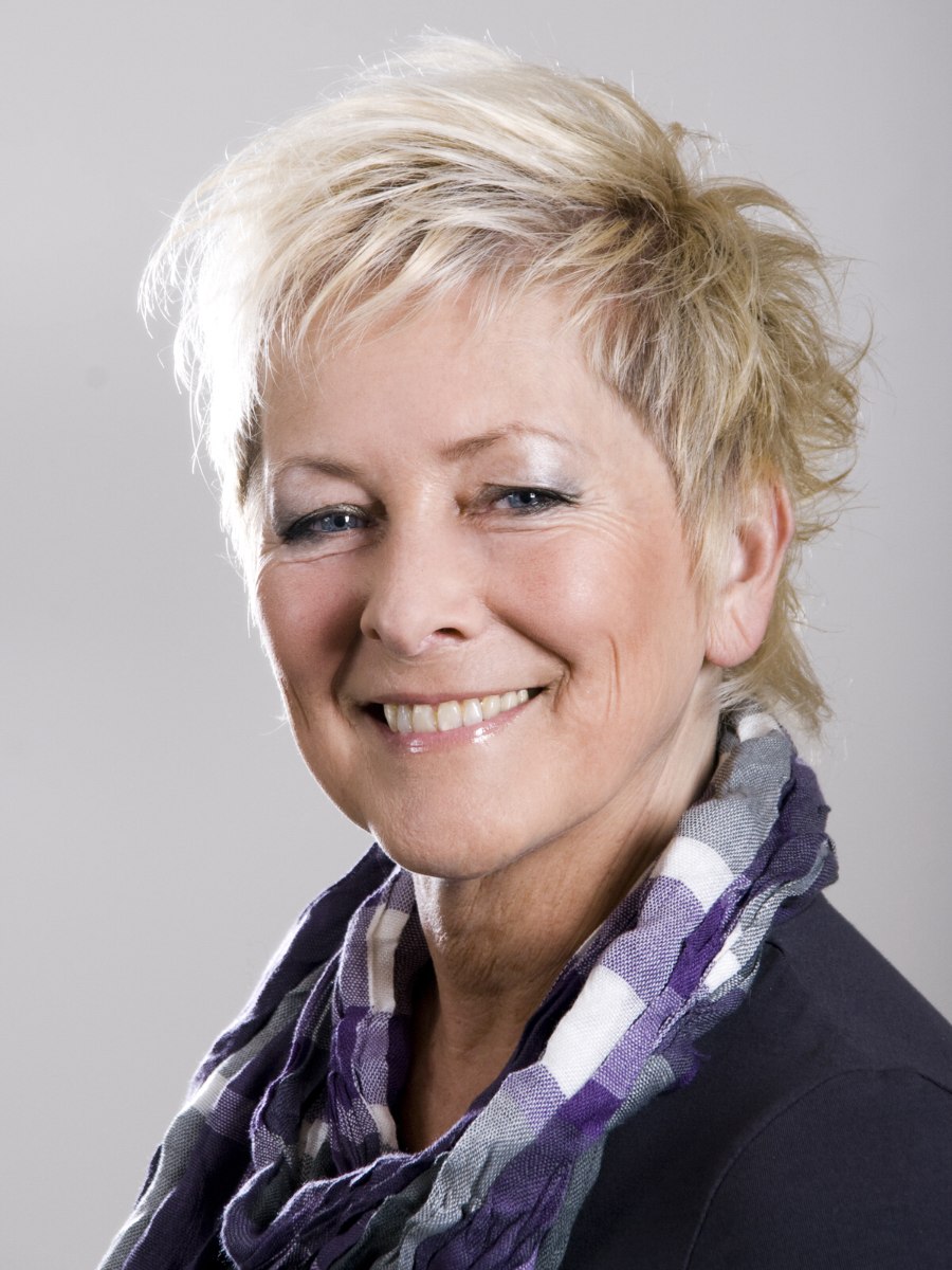 Modern Short Hairstyle With An Elongated Nape For Older Women