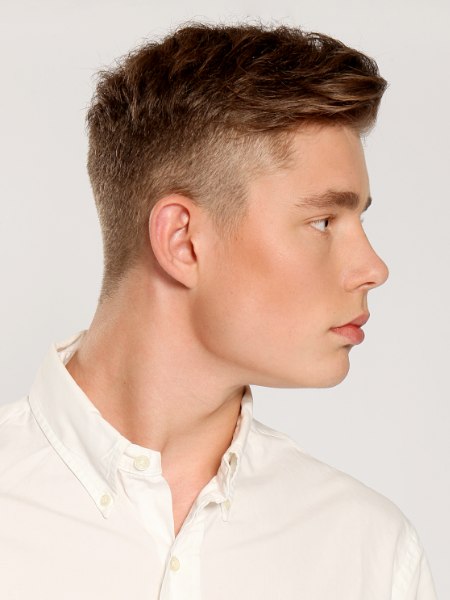 Haircut with short buzzed sides for men