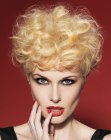 Short blonde hair with top curls and 1950s elements