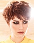 Easy to wear short hairstyle with layers and diagonal bangs