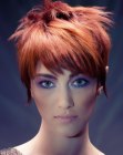 Short red brown hair with jagged lines and motion