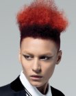 Red hair with short sides and increased length on the crown