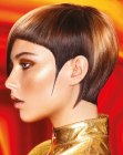 Short sci-fi haircut with sharp edges and fine points