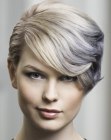 Short blonde hair with silver accents and vintage waves