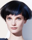 Mushroom cut for dark hair with blue streaks