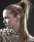 Fashionable hairstyle with a high ponytail