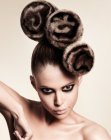 Avantgarde updo with a furry appeal
