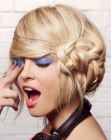 Blonde updo with a side braid