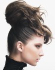 Updo with loose ends and a messy chignon
