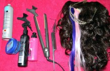 Tools and hair products to create a medieval queen braid