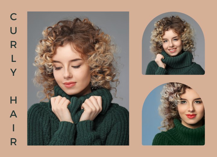 Young woman with curls and wearing a turtleneck sweater