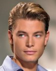 man with his hair swept back