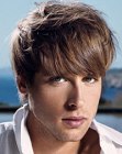 Easy hairstyle with a covered forehead for men
