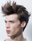 Men's hair with an upward lifted fringe