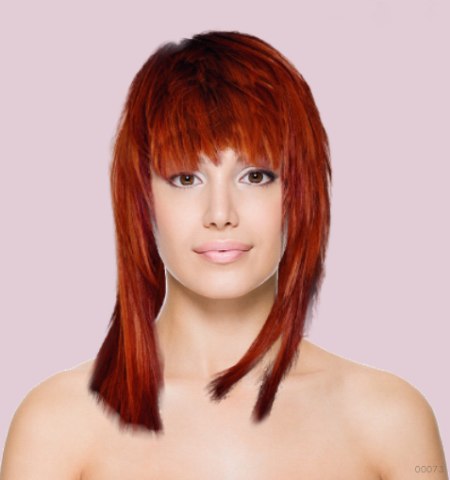 Haircut app - Long red hair with deep bangs