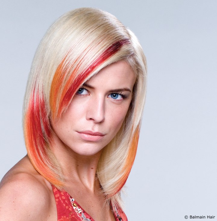blonde hair extension styles. londe hair with red and