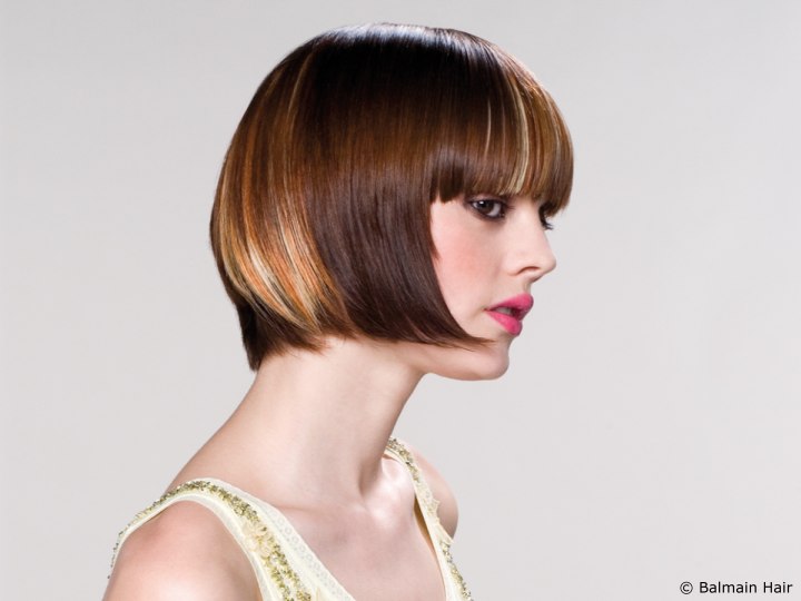 Short back-angled bob with color effects