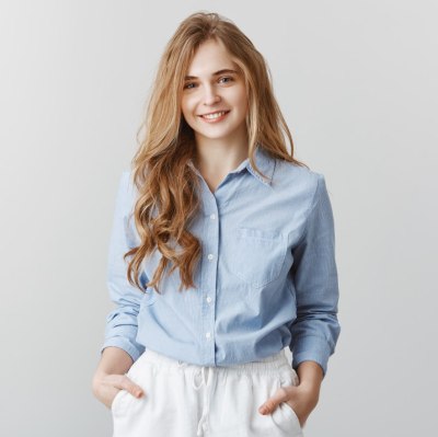 Girl wearing a front buttoned blouse
