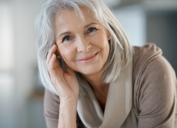 Older woman with beautiful gray hair