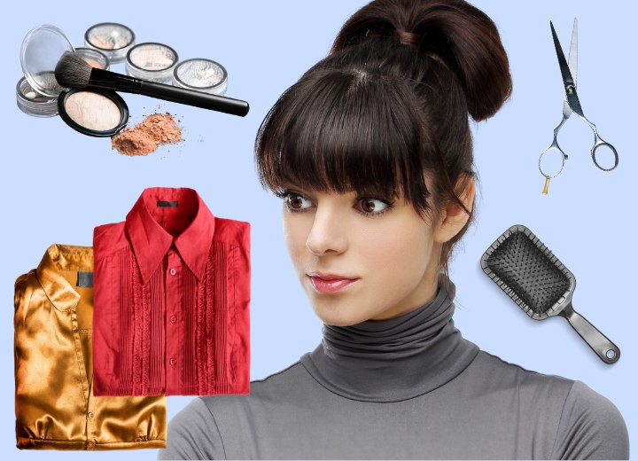 Woman before her style makeover, considering different options